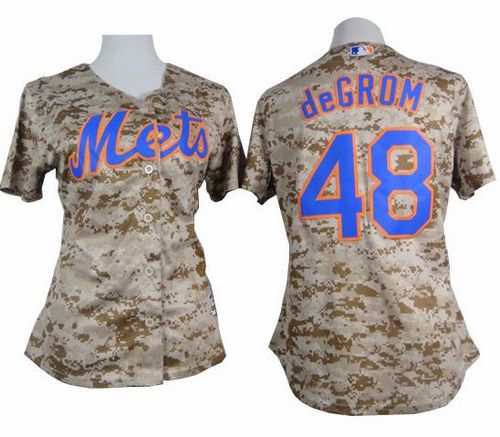 Mets #48 Jacob deGrom Camo Women's Fashion Stitched MLB Jersey - Click Image to Close